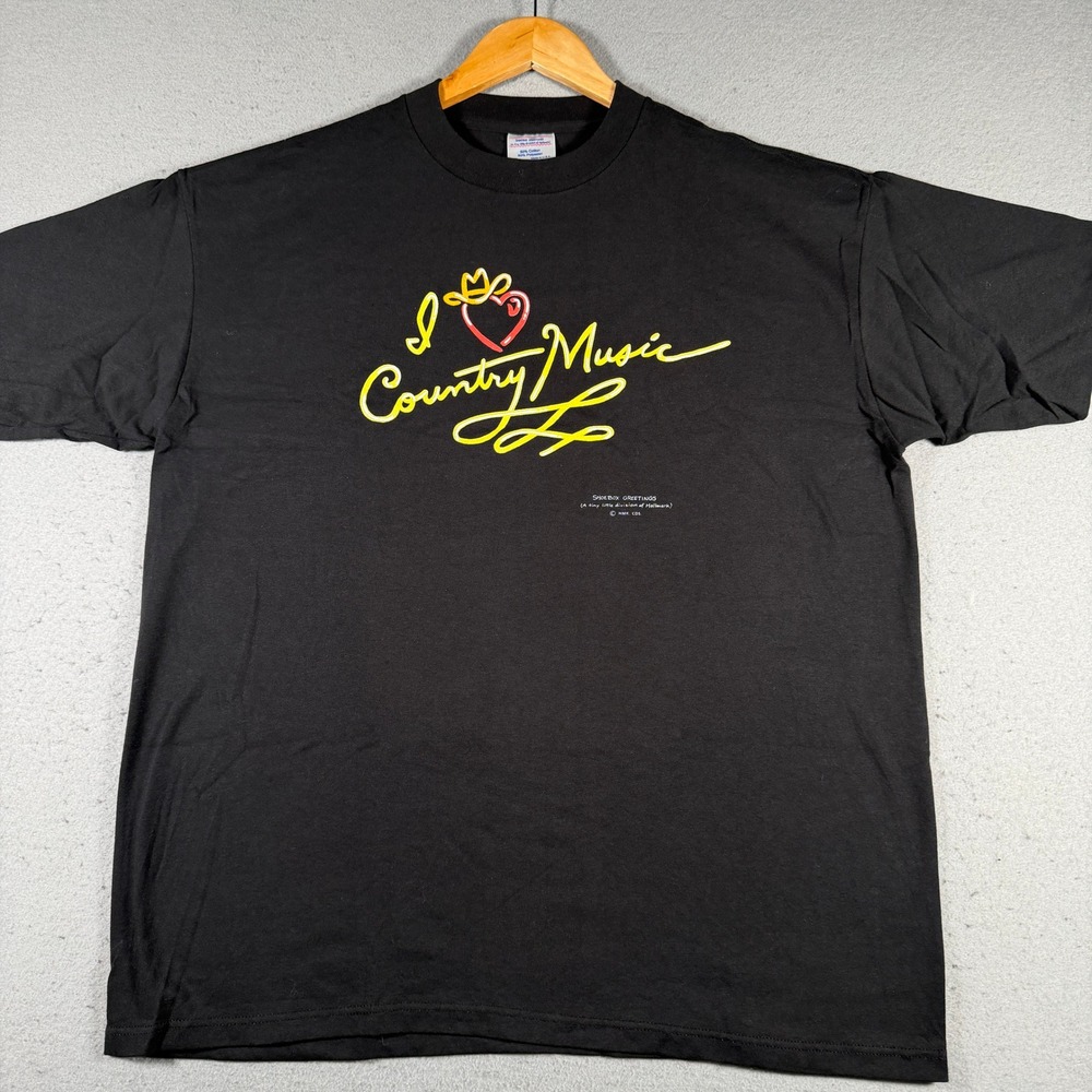 Vintage Shoebox Greetings Hallmark‎ I Love Country Music T-Shirt Black XL USA
